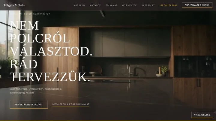 Tölgyfa Műhely weboldal koncepció