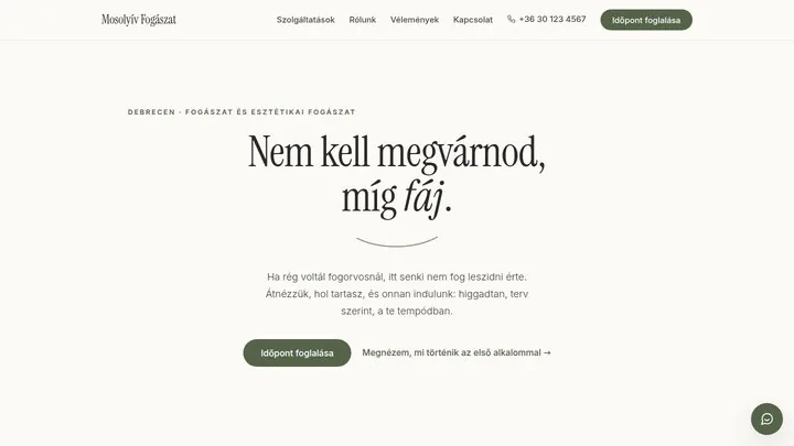 Mosolyív Fogászat weboldal koncepció