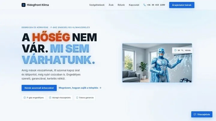 Hidegfront Klíma weboldal koncepció