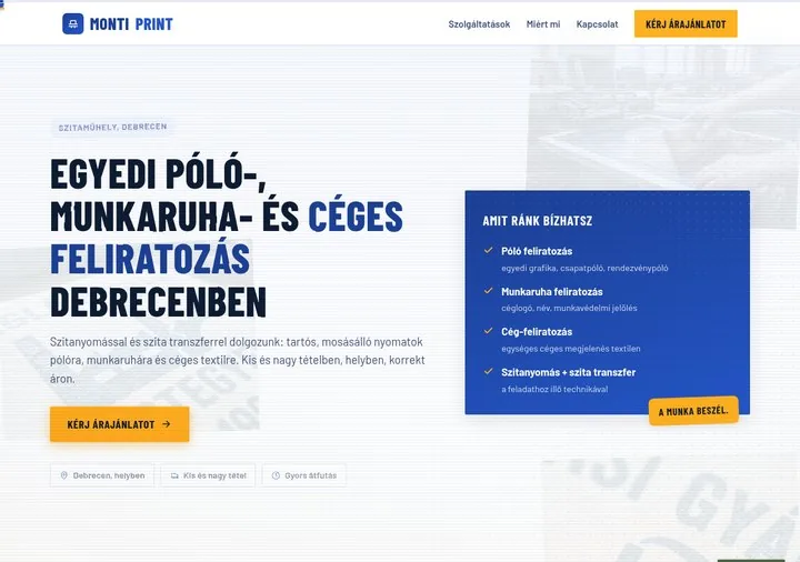 MontiPrint szitaműhely weboldal