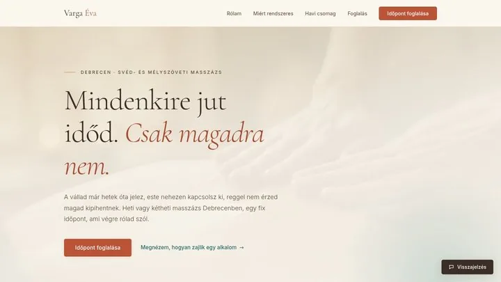 Varga Éva masszőr weboldal koncepció
